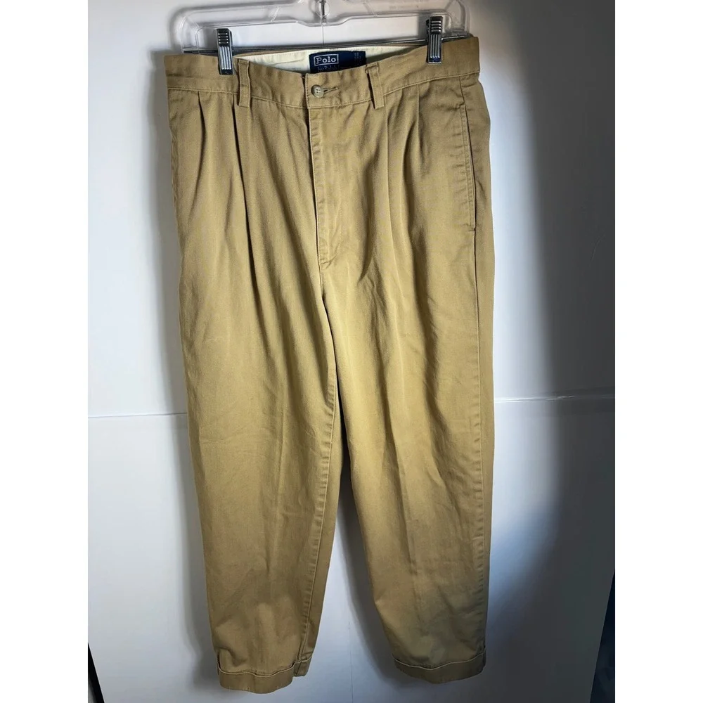 Polo Ralph Lauren Hammond Pant Mens 32x30 Tan Khaki Double Pleated Cuffed Chinos